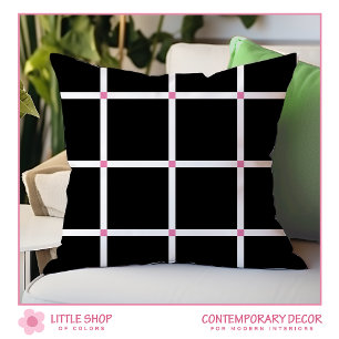 Modern Black Pink Windowpane Plaid Cushion