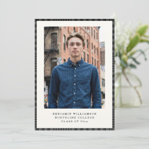 Modern Black Plaid Class of 2026 Photo Graduation Announcement
