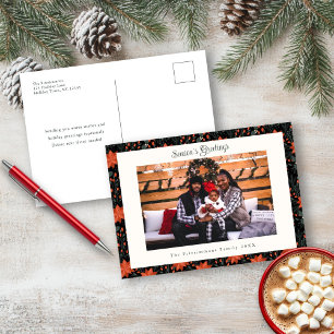Modern Black Poinsettia Christmas Photo Postcard