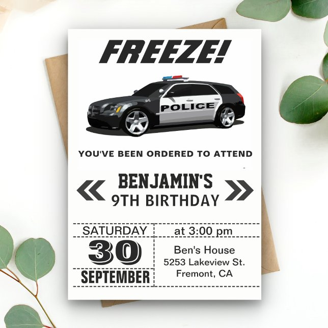 Modern Black Police Car Birthday Party Invitation (Creator Uploaded)
