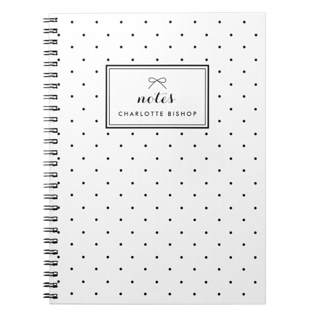 Modern Black Polka Dots Pattern Personalised Notebook (Front)