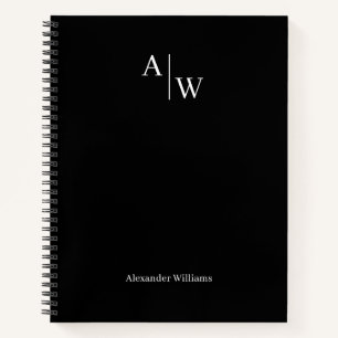 Modern Black Professional 2 Monogram Initial Basic Notebook