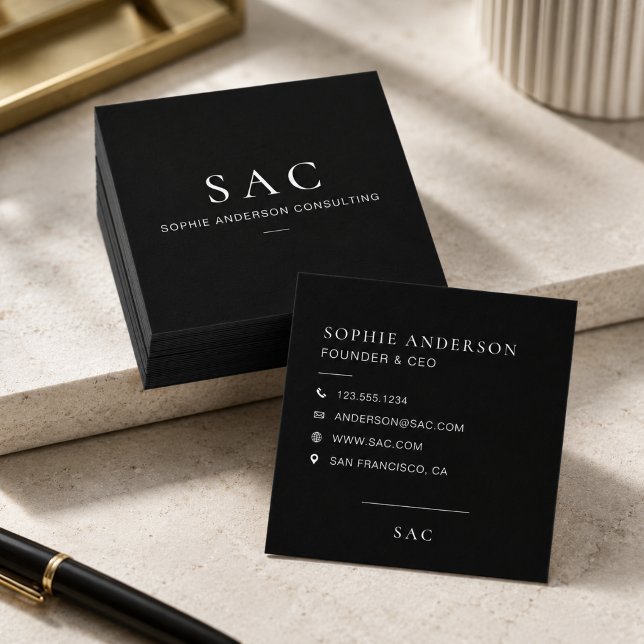 Modern Black Professional Consultant Square Business Card (Modern Black Professional Consultant Square Business Card)