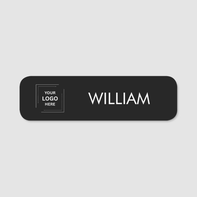 Modern Black Professional Custom Employee Name Tag (Front)