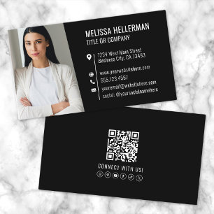 Modern Black Professional QR Code Photo Business Card