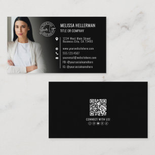 Modern Black Professional QR Code Photo Logo Business Card