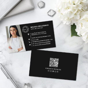 Modern Black Professional QR Code Photo Logo Business Card