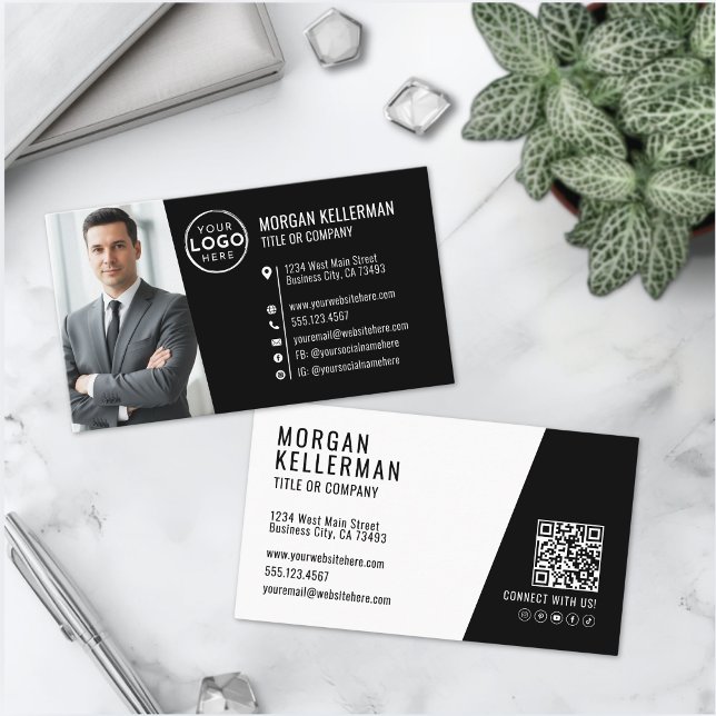 Modern Black Professional QR Code Photo Logo Business Card (Modern Black Professional QR Code Photo Logo Business Card )