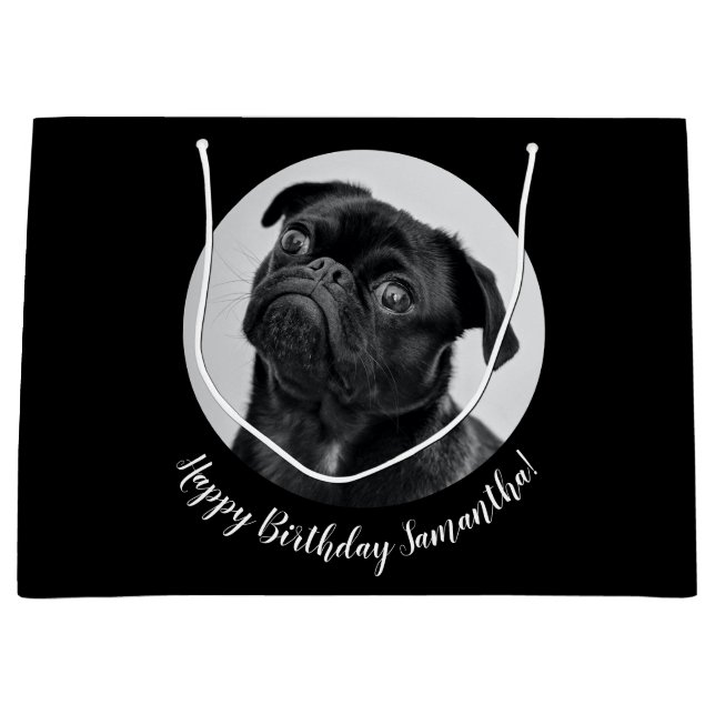 Modern Black Pug Your Dog Image Pet Circle Large Gift Bag (Front)