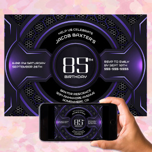 Modern Black Purple 85th Birthday Party Invitation