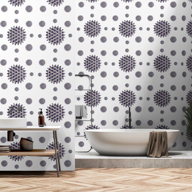 Modern Black Purple Abstract Pattern Elegant White Wallpaper (Bathroom)