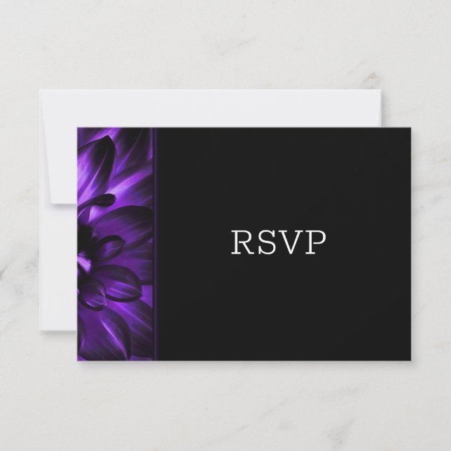 Modern Black Purple Floral Wedding RSVP (Front)