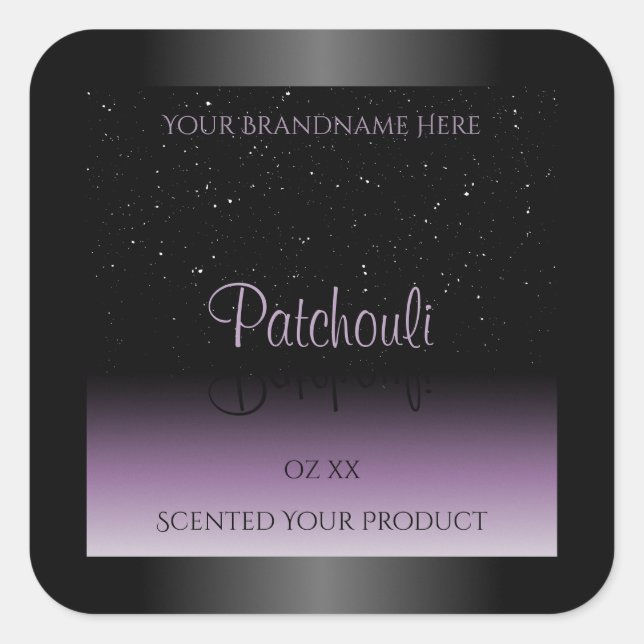Modern Black Purple Gradient Product Label Glitter (Front)