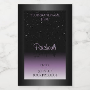 Modern Black Purple Gradient Product Label Glitter