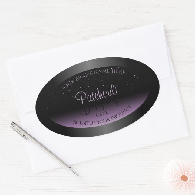 Modern Black Purple Gradient Product Label Glitter (Envelope)