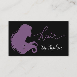 Modern Black Purple Hair Stylist Business Card