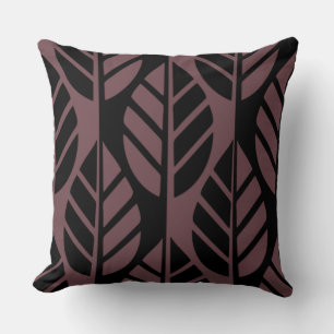 Modern Black & Purple Leaves Pattern Throw Pillow