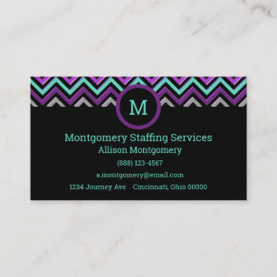 Modern Black, Purple, Pink, Grey, & Teal. Chevron Business Card