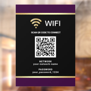 Modern Black Purple QR Code Wifi Network Password Window Cling