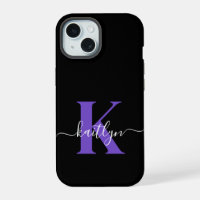Modern Black Purple Script Monogram
