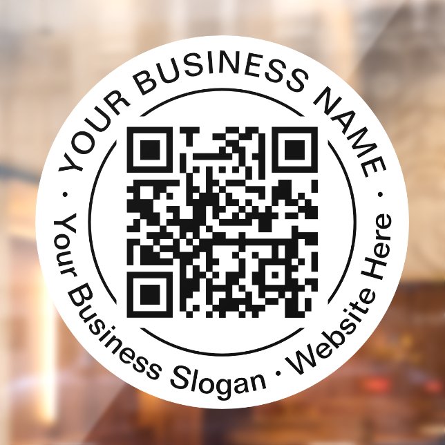 Modern Black QR Code Business Name Slogan Round Window Cling (Sheet 2)
