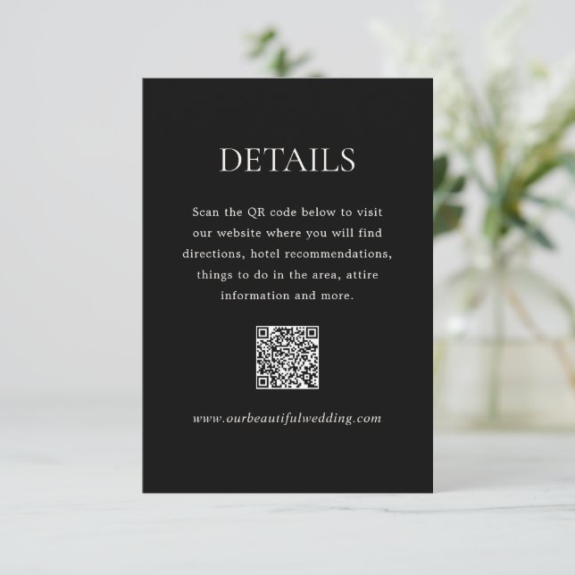 Modern Black QR Code Elegant Wedding Enclosure Card (Standing Front)