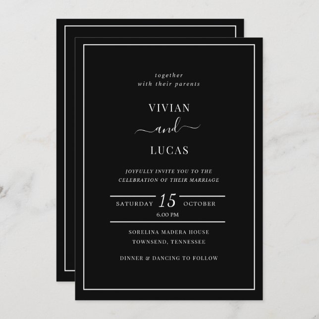 Modern Black QR Code Minimal Wedding Invitation (Front/Back)