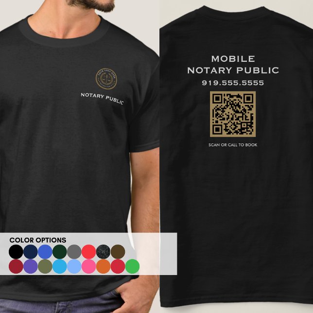 Modern Black QR Code Notary Business Marketing T-Shirt (Creator Uploaded)