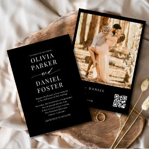 Modern Black QR Code Photo Elegant Wedding Invitation