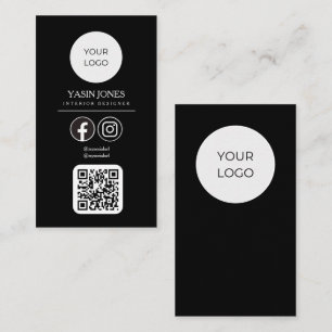 Modern Black QR Code Social Media Business Card