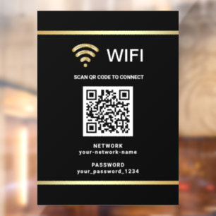 Modern Black QR Code Wifi Network Password Window Cling