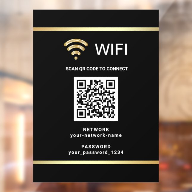 Modern Black QR Code Wifi Network Password Window Cling (Sheet 2)