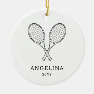 Modern Black Racket Personalised Name Tennis Lover Ceramic Tree Decoration