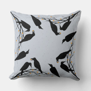 Modern Black Ravens Minimalist Pattern Cushion