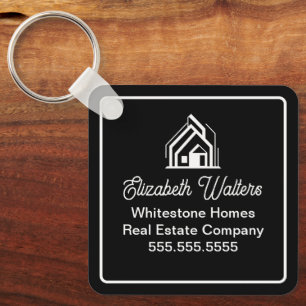 Modern Black Real Estate Company Custom Realtor Key Ring