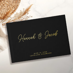 Modern Black Real Gold Foil Wedding Guest Book