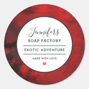 Modern Black & Red Abstract Candle Soap Scent Classic Round Sticker