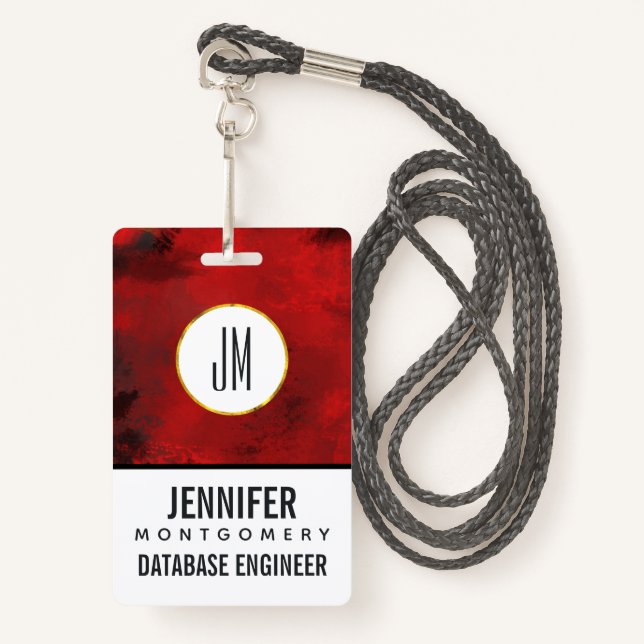 Modern Black & Red Abstract - Dark Mysterious ID Badge (Front with Lanyard)
