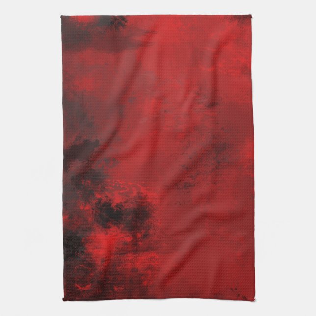 Modern Black & Red Abstract - Dark Mysterious Tea Towel (Vertical)