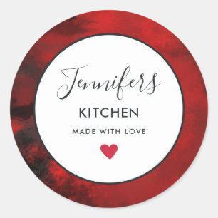 Modern Black & Red Abstract Kitchen Classic Round Sticker