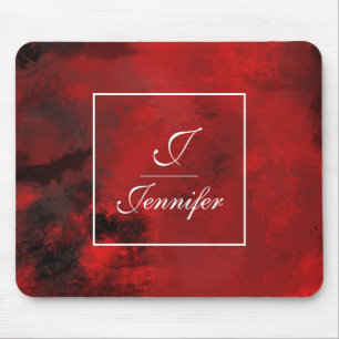 Modern Black & Red Abstract - Monogram Mouse Mat
