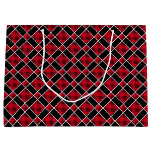 Modern Black, Red  and White Chequered Large Gift Bag