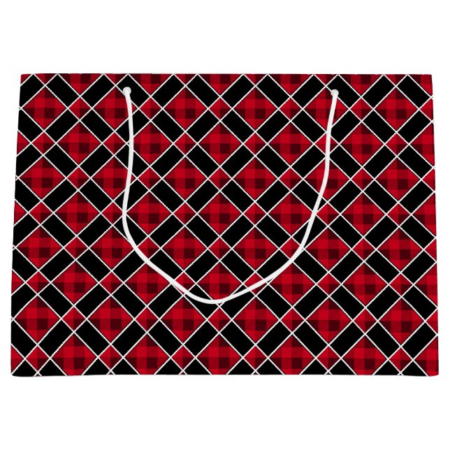Modern Black, Red  and White Chequered Large Gift Bag (Front)