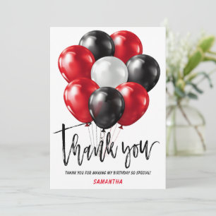 Modern Black Red Birthday Thank You Cards