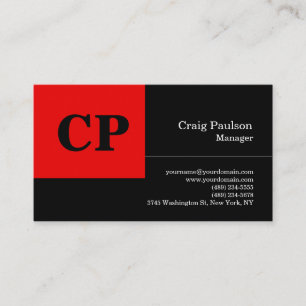 Modern Black Red Bold MonogramProfessional Plain Business Card