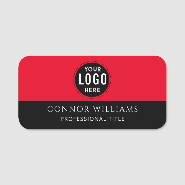 Modern Black Red Business Logo Name Name Tag (Front)
