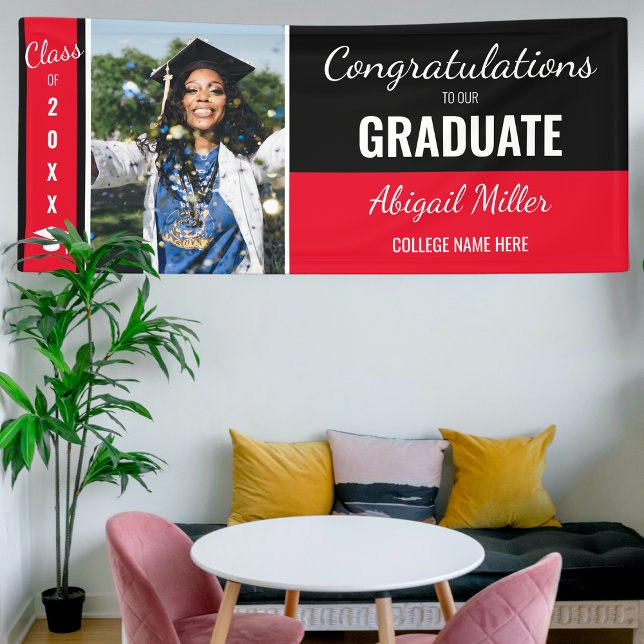 Modern Black & Red Congratulations Graduate Photo Banner (Creator Uploaded)