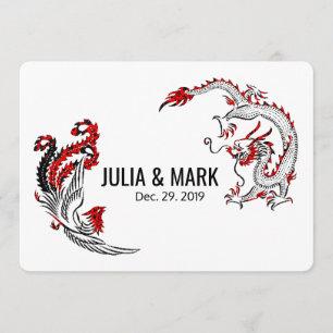 Modern Black Red Dragon-Phoenix Chinese Wedding Invitation