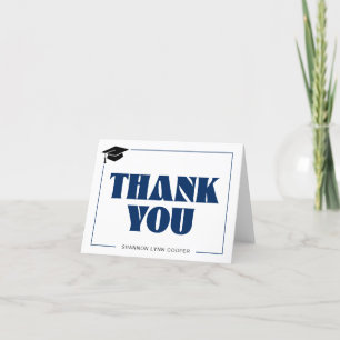 Modern Black Red Graduation Cap Thank You Card