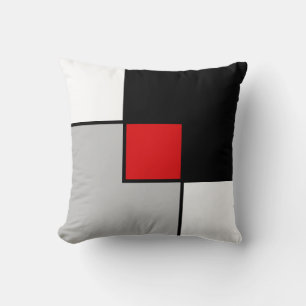 Modern Black Red Grey Squares Cushion